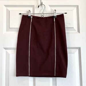 Maroon Wine Red Double-Zip Front Mini Skirt